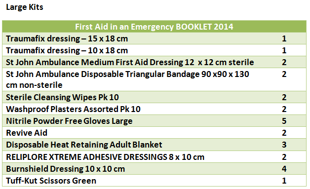 Large first aid kits contents