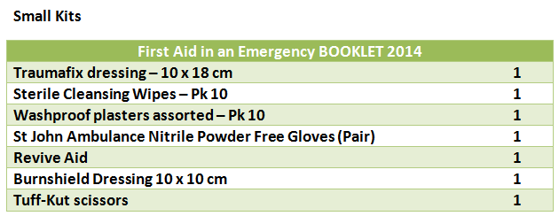 Small First Aid Kit contents