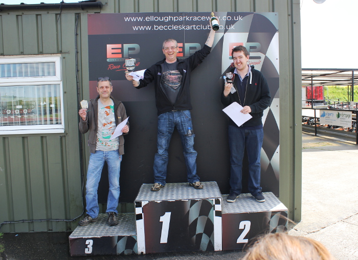 Martin Donovan takes first place at Go-Karting, Nick Francis on 2nd and Mark Wilson, 3rd