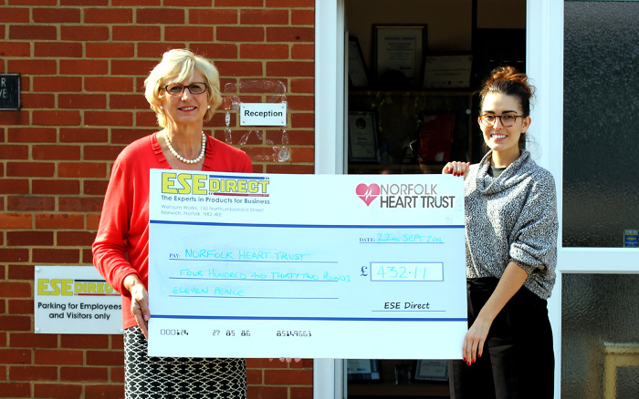 Norfolk Heart Trust collect cheque from ESE Direct