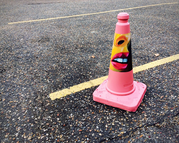 Traffic cone art by Laura Holland