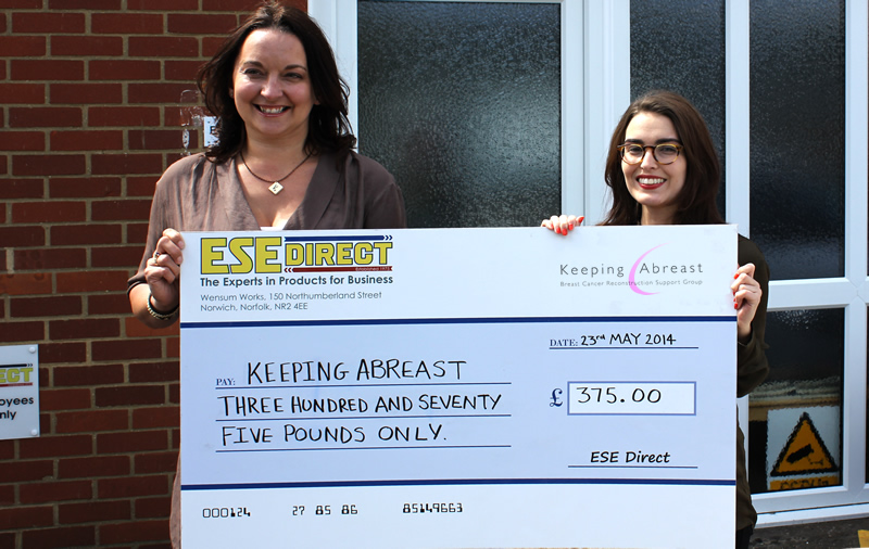 Keeping Abreast Development Manager, Victoria White receives cheque for £375