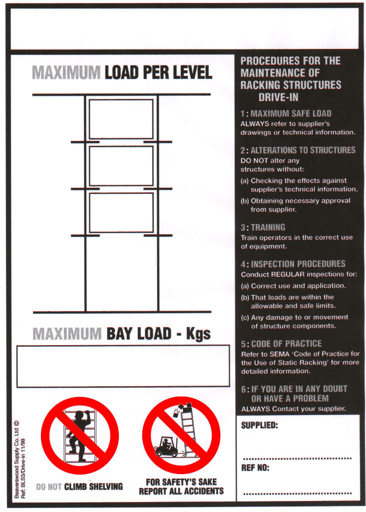 Rack Weight Load Notice Signs For Shelving / Racking / Mezzanines