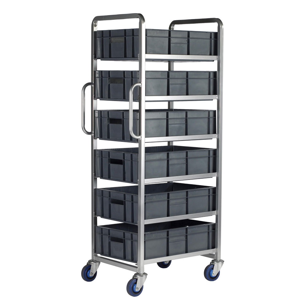 Euro Container Tray Trolley / Rack With 6 Trays 200h + Standard Wheels