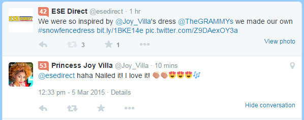 Tweet from Joy Villa