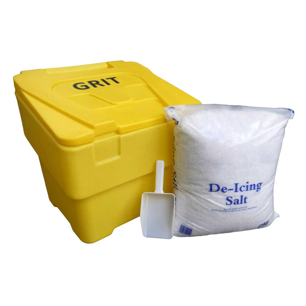 Medium Sized 60 Litre Grit Bin With 25kg Bag of Salt & Scoop