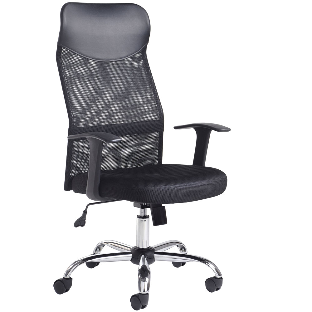 High Back Mesh Chair, Black and Chrome with Head and Arm Rests