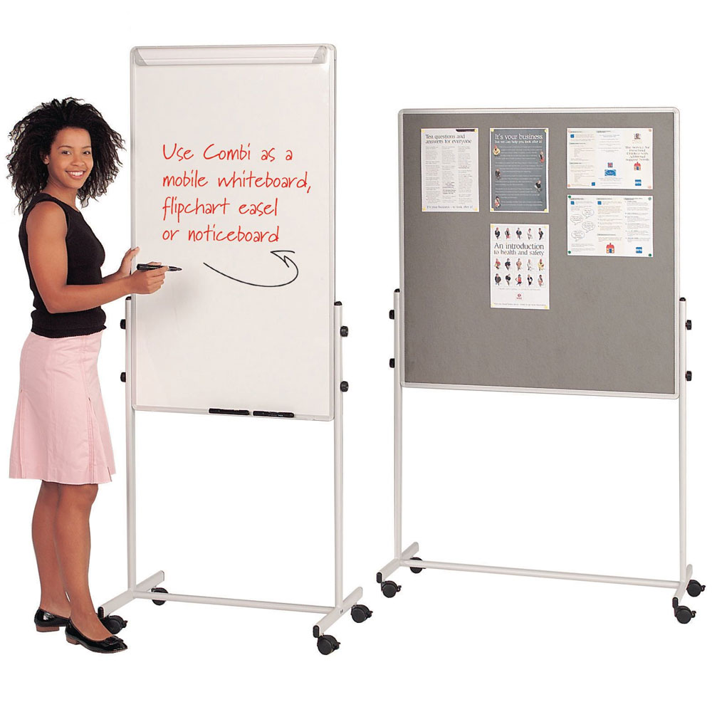 Mobile 3-in-1 Flip Chart, Wipeboard, Noticeboard Combination Unit