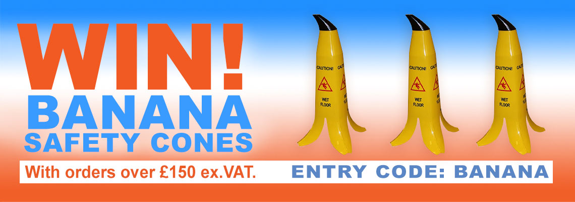 Get a chance of winning a 3 banana safety cones when you spend £150+VAT at ESE Direct with offer code BANANA