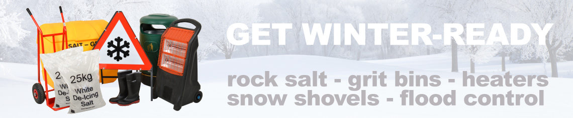 Get Winter-Ready - rock salt, grit bins, heaters, snow shovels, flood control - shop now