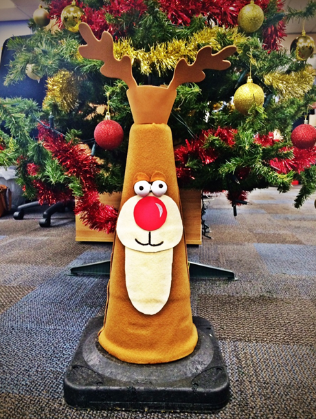 Reindeer made from a traffic cone