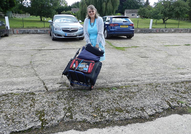 The uneven car park is no problem for Gill and her sack truck!