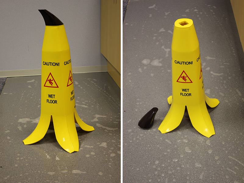 Banana Cone Safety Signs with removable stalks making them stackable and easy to store