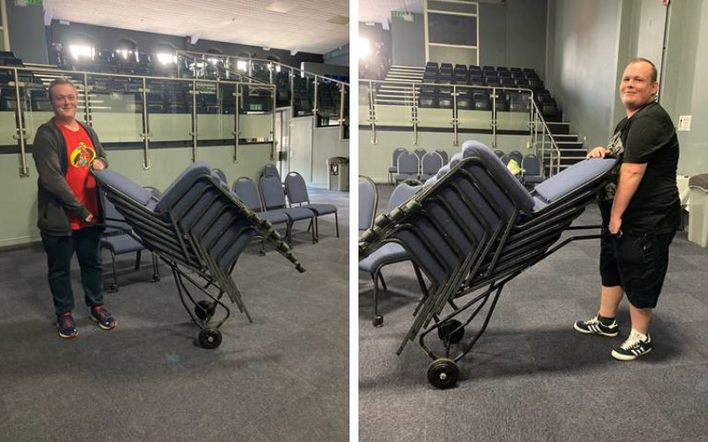 Happy volunteers at Bedworth Life Church loving their new chair trolley