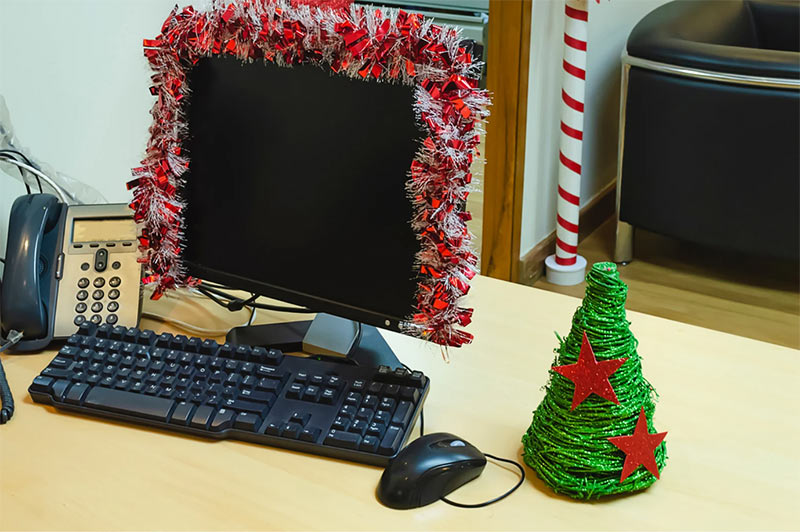 Christmas decorations on a desk