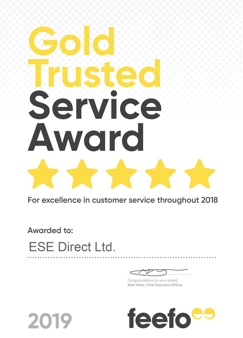 Feefo Gold Trusted Service Award certificate presented to ESE Direct