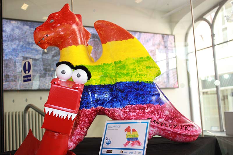 ESE George meets Sugarface the baby GoGoDragon designed by Cantley Primary School