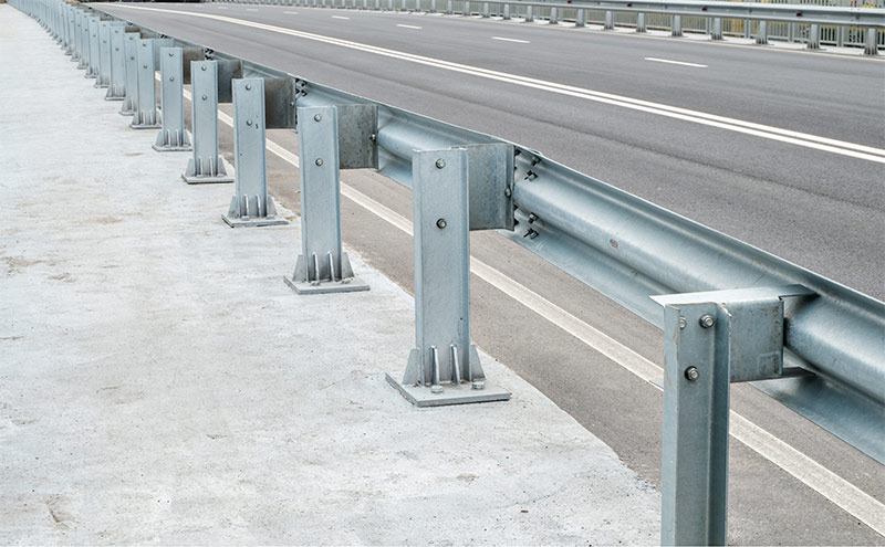 Motorway armco steel crash barriers