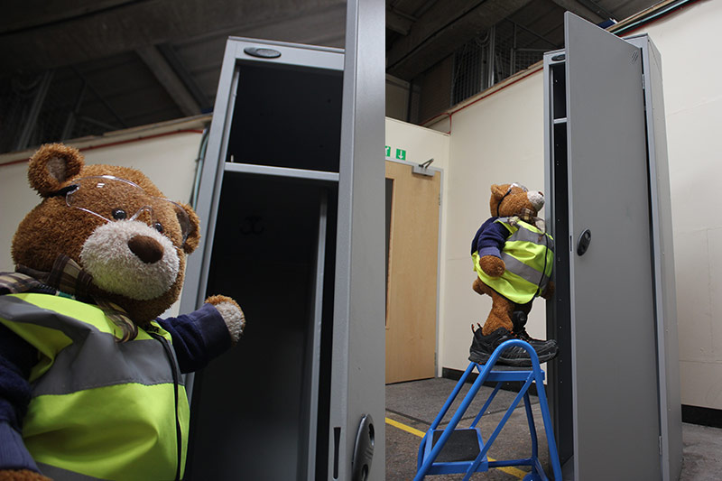 Health and Safety Bear checks out the Janitor locker