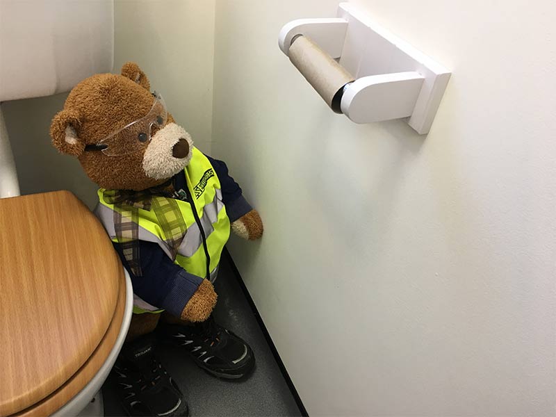 Health and Safety Bear says, Always replace the loo roll