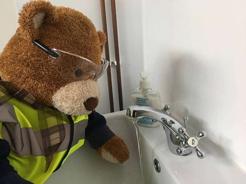 Health and Safety Bear says, Always wash your hands