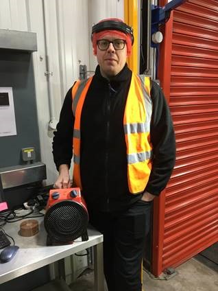 Shift Manager, James Bailey of i2r Packaging Solutions with his new Sealey fan heater!