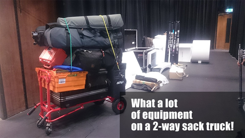 Video production equipment being transported on a 2-way sack truck from ESE Direct