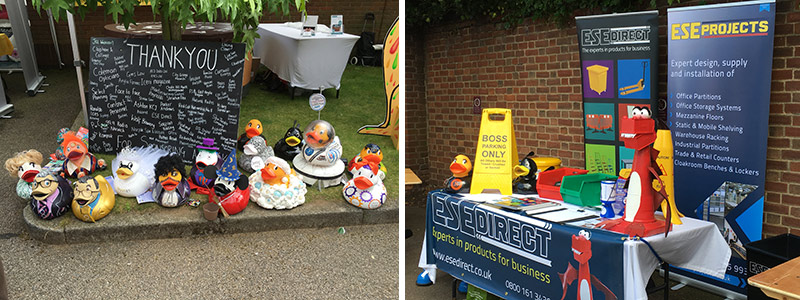 Mat with his Break Charity duck friends and ESE Direct's stand at Lunch on the Green