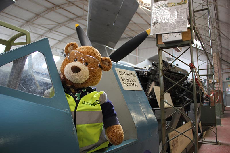 Health and Safety Bear tries out the children's pilot seat