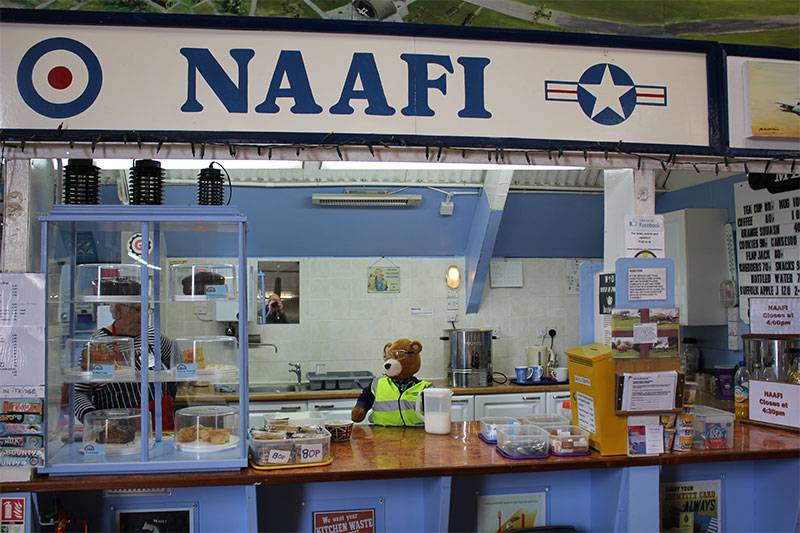 Health and Safety Bear makes himself useful in the Naafi, café