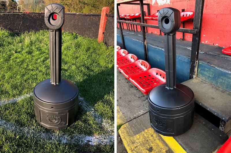 Smokers Ceasefire cigarette bins at Sawbridgeworth Football Club