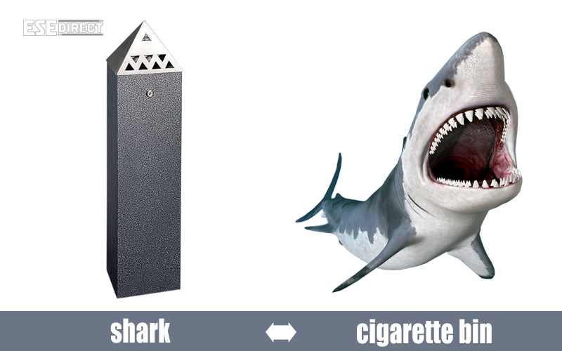 A shark creates a scary looking cigarette ash bin