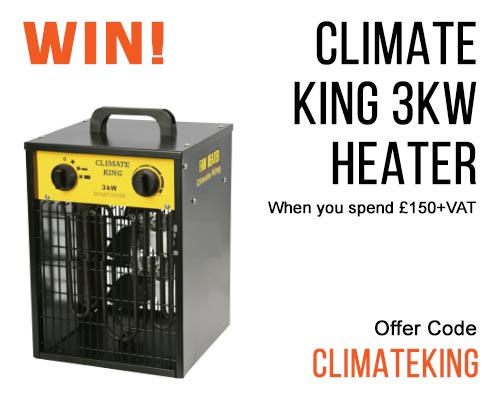 Get a chance of winning a Climate King 3kw heater when you spend £150+VAT at ESE Direct with offer code CLIMATEKING