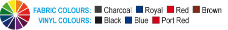 Charcoal, Blue, Red, Brown, Black
