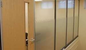 Choice Homes, office partition, corridor with half opaque glass