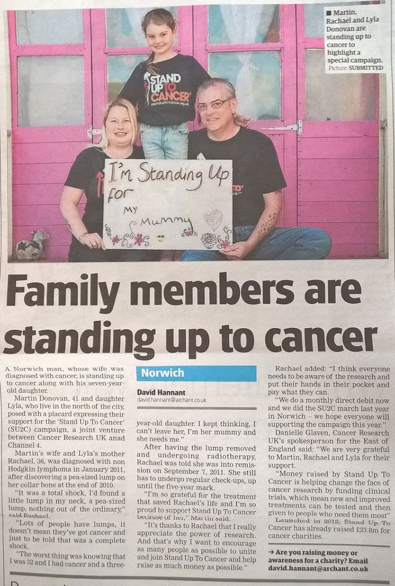 Martin, Rachael and Lyla Donovan Standing up to Cancer