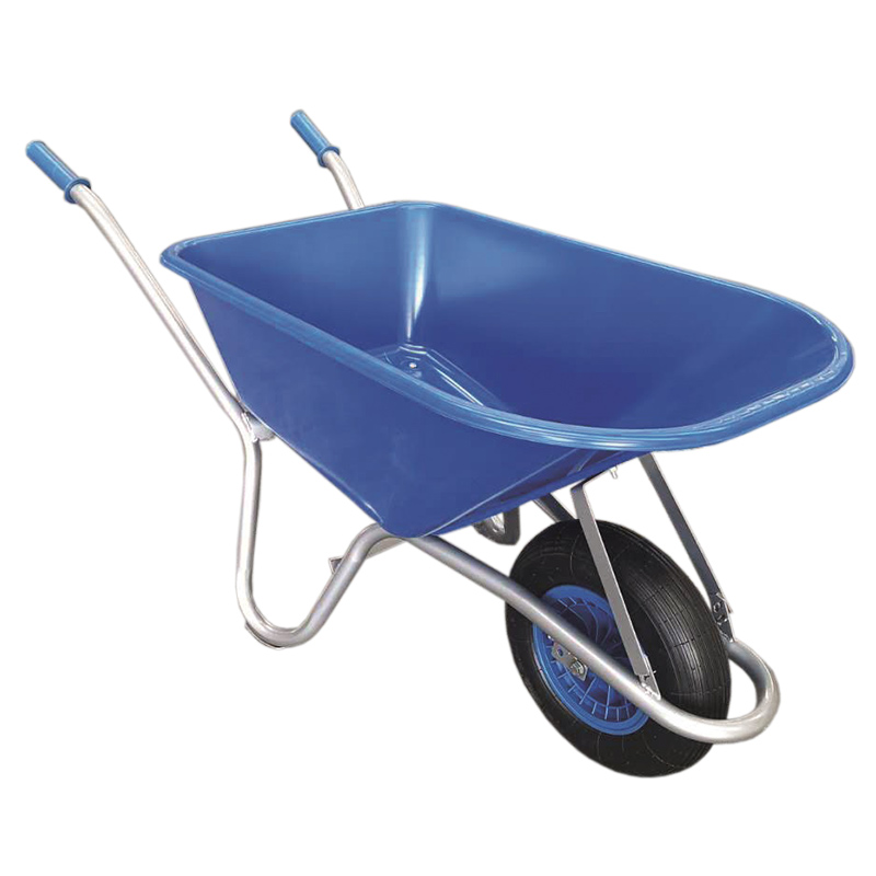 Click to view product details and reviews for 100l Wheelbarrow With Steel Frame Blue Plastic Pan Pneumatic Tyre.