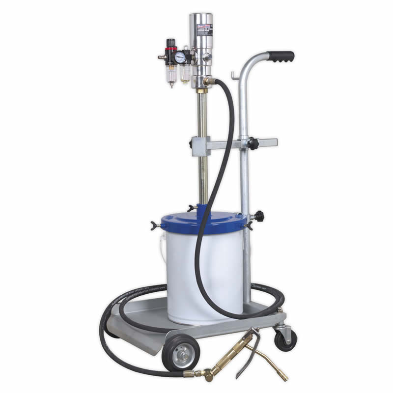 125kg Air Operated Grease Pump With Grease Hose Z Swivel Control Valve And Bucket Trolley