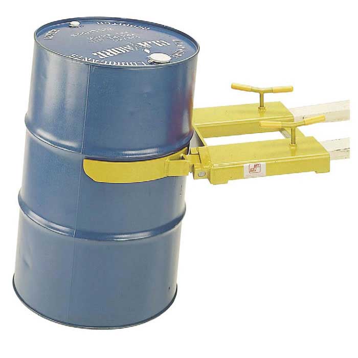 Click to view product details and reviews for 210 Litre Single Drum Clamp Forklift Attachment Yellow.