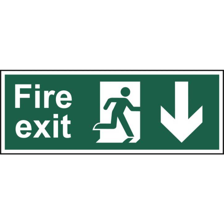 Fire Exit Sign Man Arrow Down 1mm Rigid Pvc Board 150 X 400mm