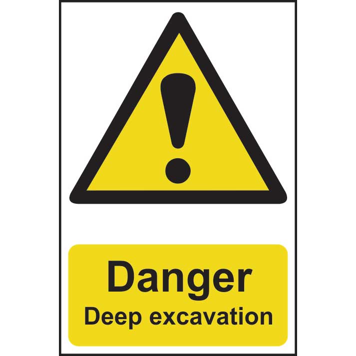 Danger Deep Excavation Sign Rigid 1mm Pvc Board 200 X 300mm