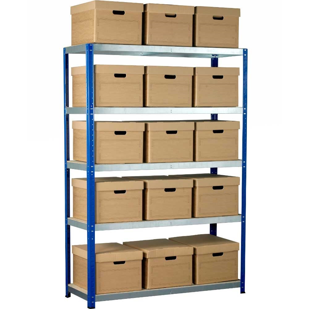 Ecorax Shelving Unit With 5 Shelves 15 Archive Storage Boxes
