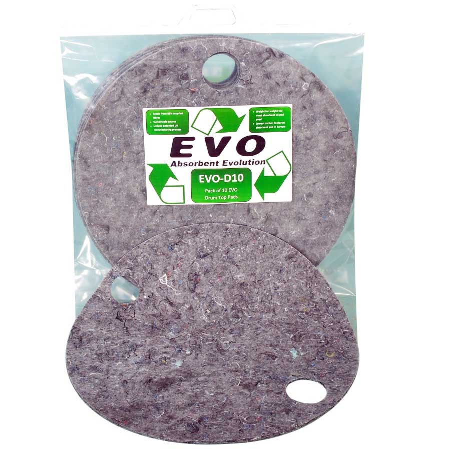 Evo Oil Fuel Absorbent Drum Topper Recycled Spill Pads Pack Of 10