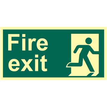 Fire Exit Man Right Sign Rigid 13mm Photoluminescent Board 150 X 300mm