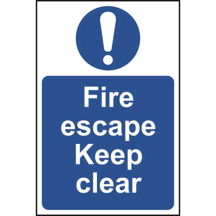 Fire Escape Keep Clear Sign Self Adhesive Vinyl 300 X 200mm