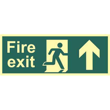 Fire Exit Man And Arrow Up Sign Rigid 13mm Photoluminescent Board 150 X 400mm