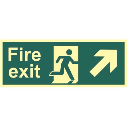 Fire Exit Man And Arrow Up Right Sign Rigid 13mm Photoluminescent Board 150 X 400mm