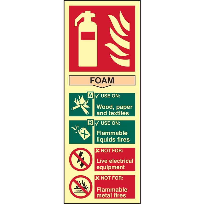 Click to view product details and reviews for Glow In The Dark Fire Extinguisher Foam Sign Self Adhesive Rigid 13mm Photoluminescent Board 202 X 82mm.