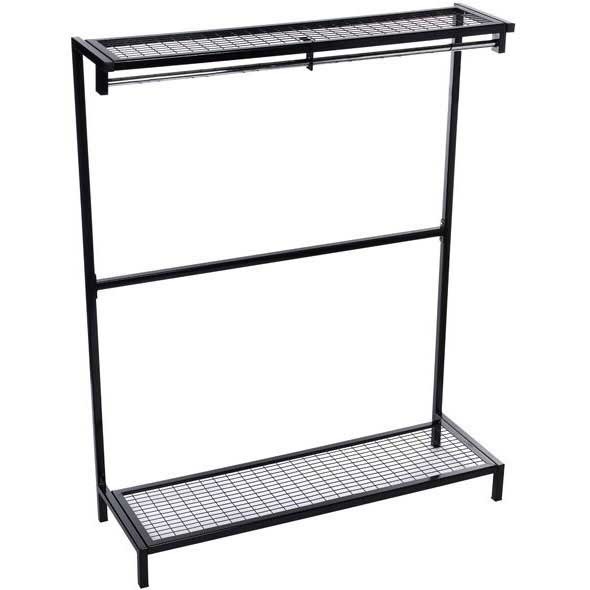 Freestanding Garment Hanging Unit with Mesh Shoe Rack & Top Shelf