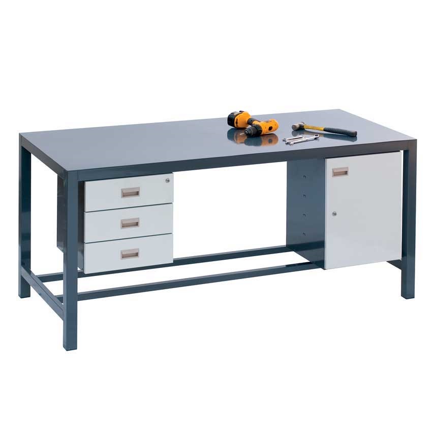Heavy Duty Fully Welded Steel Engineers Workbench - Lino Top - 840 x 1800 x 900mm
